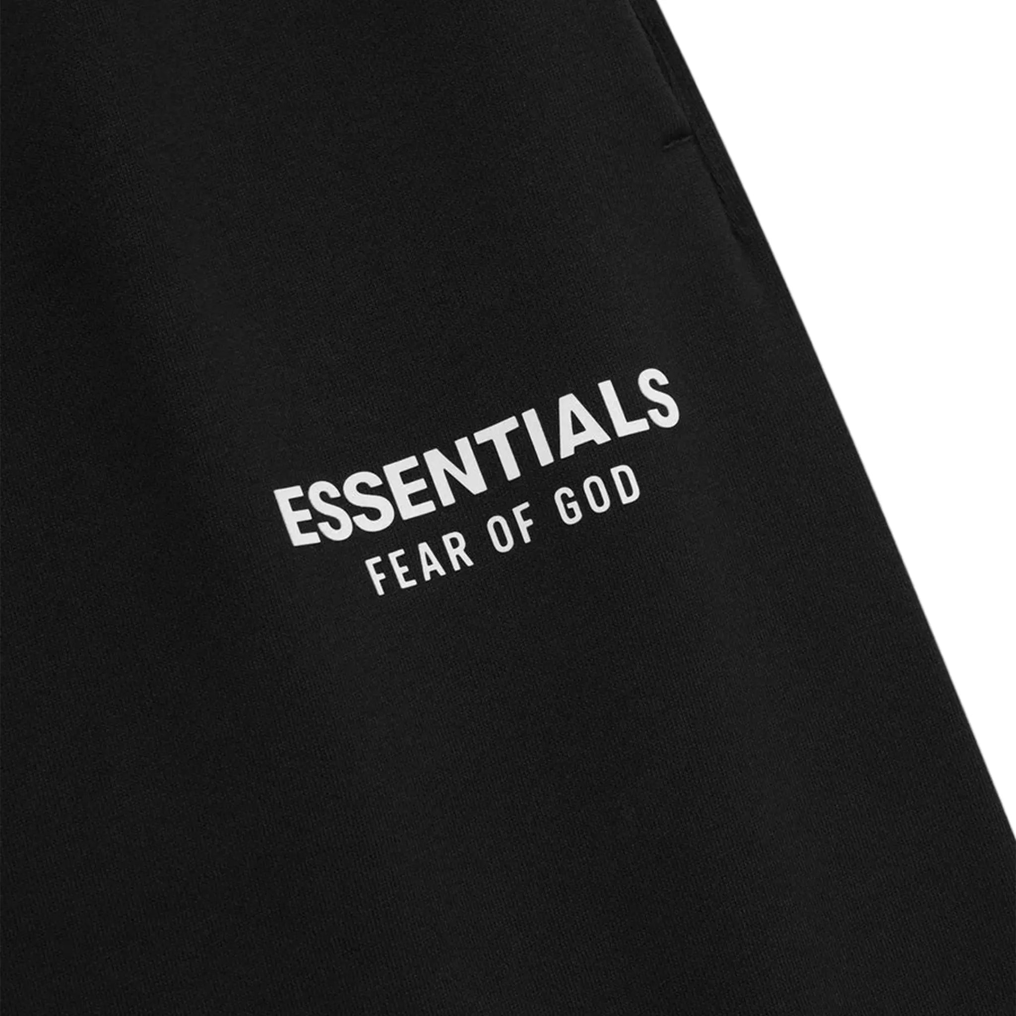 Detailed Model Front Side View of Fear Of God Essentials Classic Jet Black Sweatpants 130AS252020